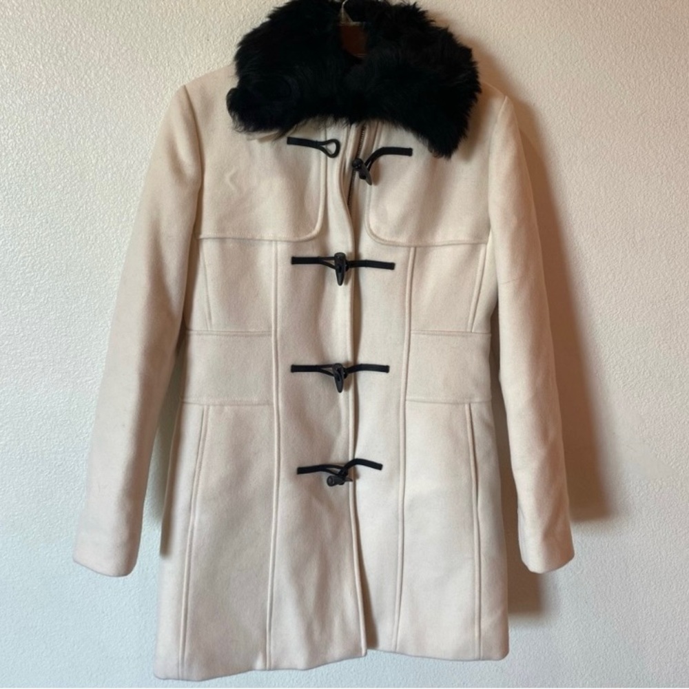 Banana Republic Toggle Coat with Faux Fur Removable Collar Pockets Wool Blend